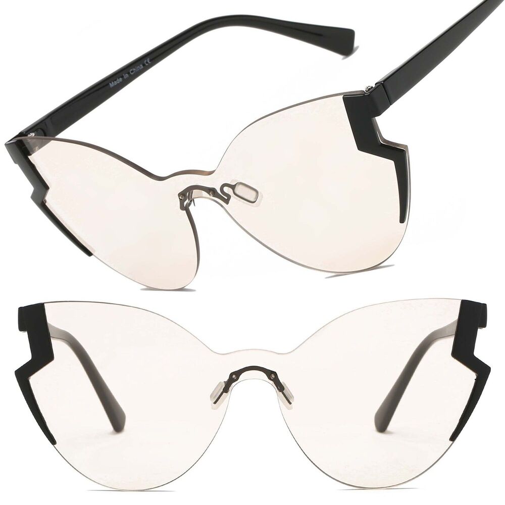Rimless Women Fashion Oversize Cat Eye Clear Lens Sunglasses